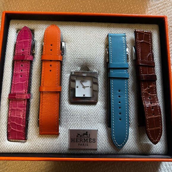 HERMES Belt Watch Set with 4 Colored Bands - Picture 1 of 6
